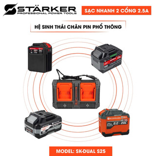 Sạc Bàn Đôi MM21 Starker Sạc Nhanh 2,5A 2 Pin Cùng Lúc Chân Pin Phổ Thông Bảo Hành 6 Tháng