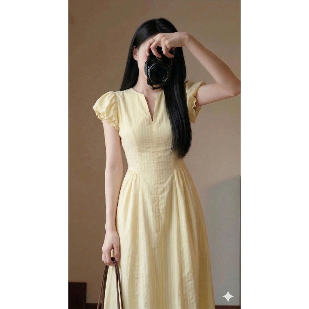 Váy maxi đi biển dáng dài cổ V phối tay cánh tiên đầm xòe chữ A chiết eo cao tôn dáng du lịch hè HCOM25503