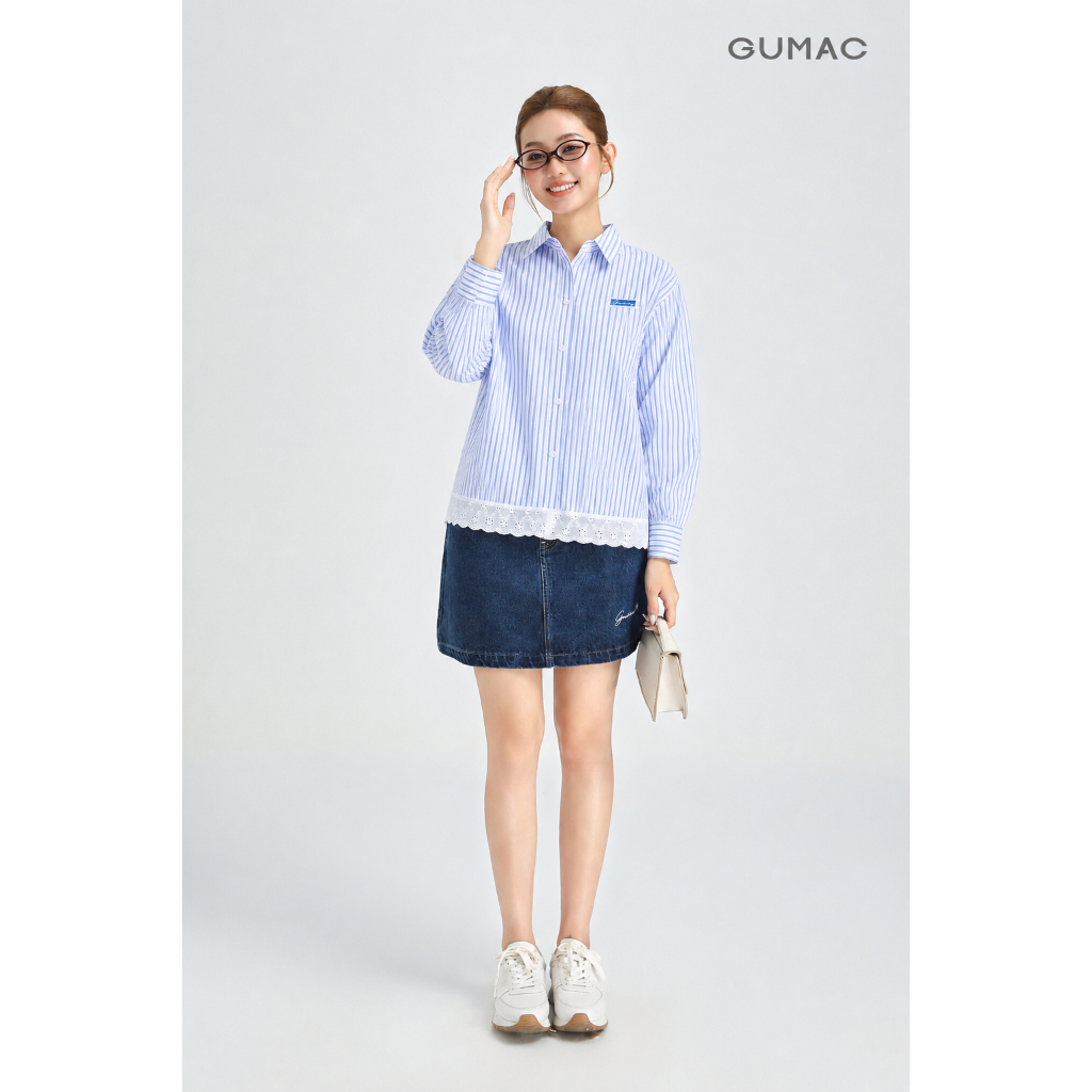 Áo Sơ Mi Nữ Gmorning - GUMAC Form Boxy Tay Dài Lai Phối Ren Nữ Tính Tinh Tế YAG05031
