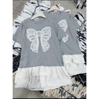 [V1.745] Váy Suông Cotton Nơ Đính Ngọc Chân Phối Ren Siêu Xinh Form Rộng Thoải Mái