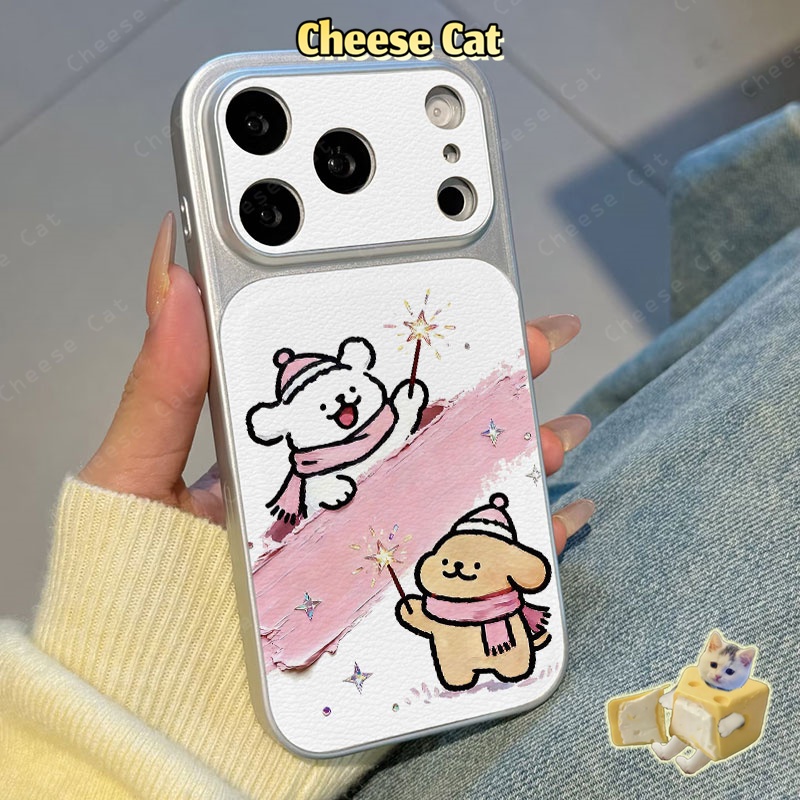 Ốp điện thoại bằng da hình chó con pháo hoa cho iPhone 17 Pro Max cho iPhone 13 12 11 Xs Max XR 14 15 16 Plus