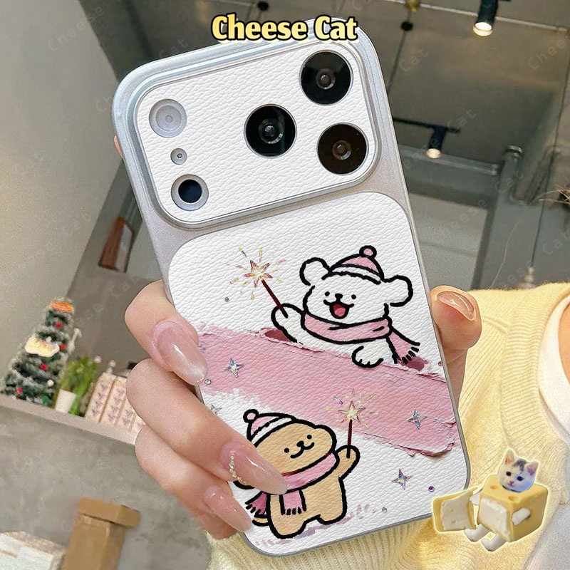 Ốp điện thoại bằng da hình chó con pháo hoa cho iPhone 17 Pro Max cho iPhone 13 12 11 Xs Max XR 14 15 16 Plus