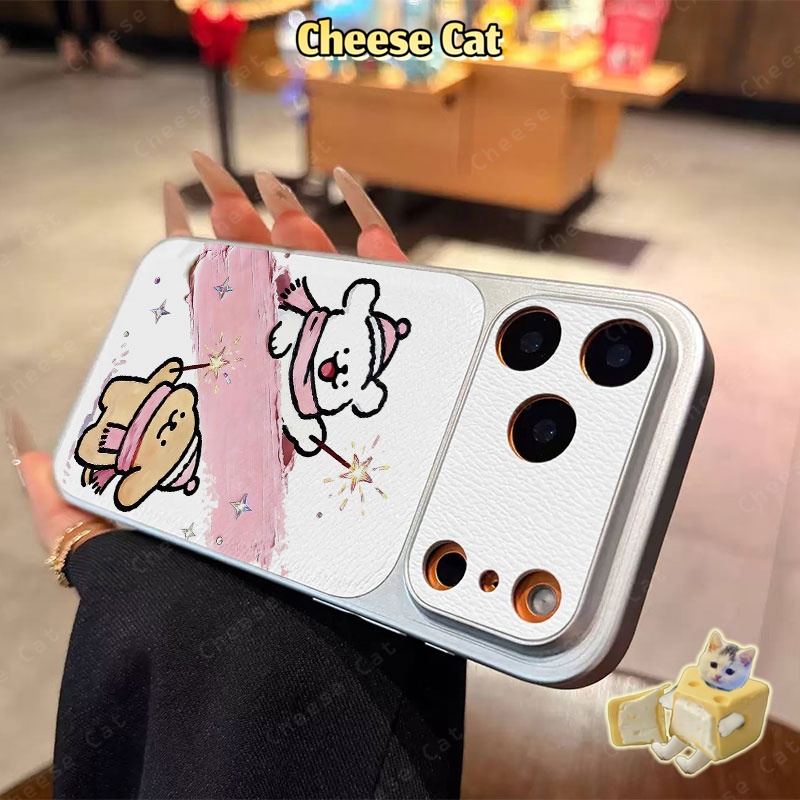 Ốp điện thoại bằng da hình chó con pháo hoa cho iPhone 17 Pro Max cho iPhone 13 12 11 Xs Max XR 14 15 16 Plus