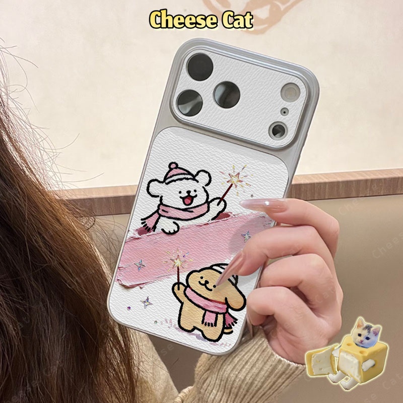 Ốp điện thoại bằng da hình chó con pháo hoa cho iPhone 17 Pro Max cho iPhone 13 12 11 Xs Max XR 14 15 16 Plus
