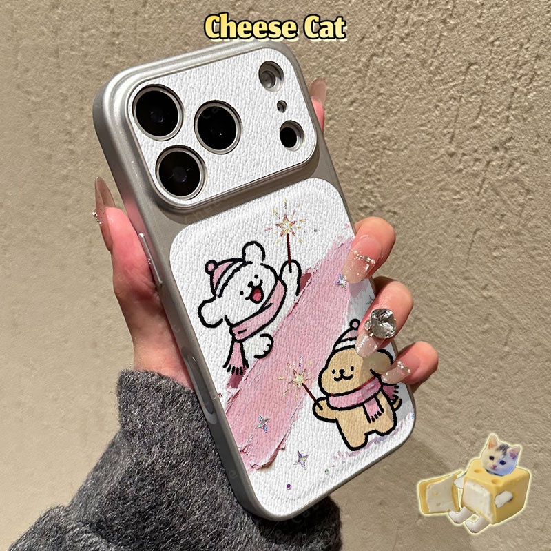 Ốp điện thoại bằng da hình chó con pháo hoa cho iPhone 17 Pro Max cho iPhone 13 12 11 Xs Max XR 14 15 16 Plus