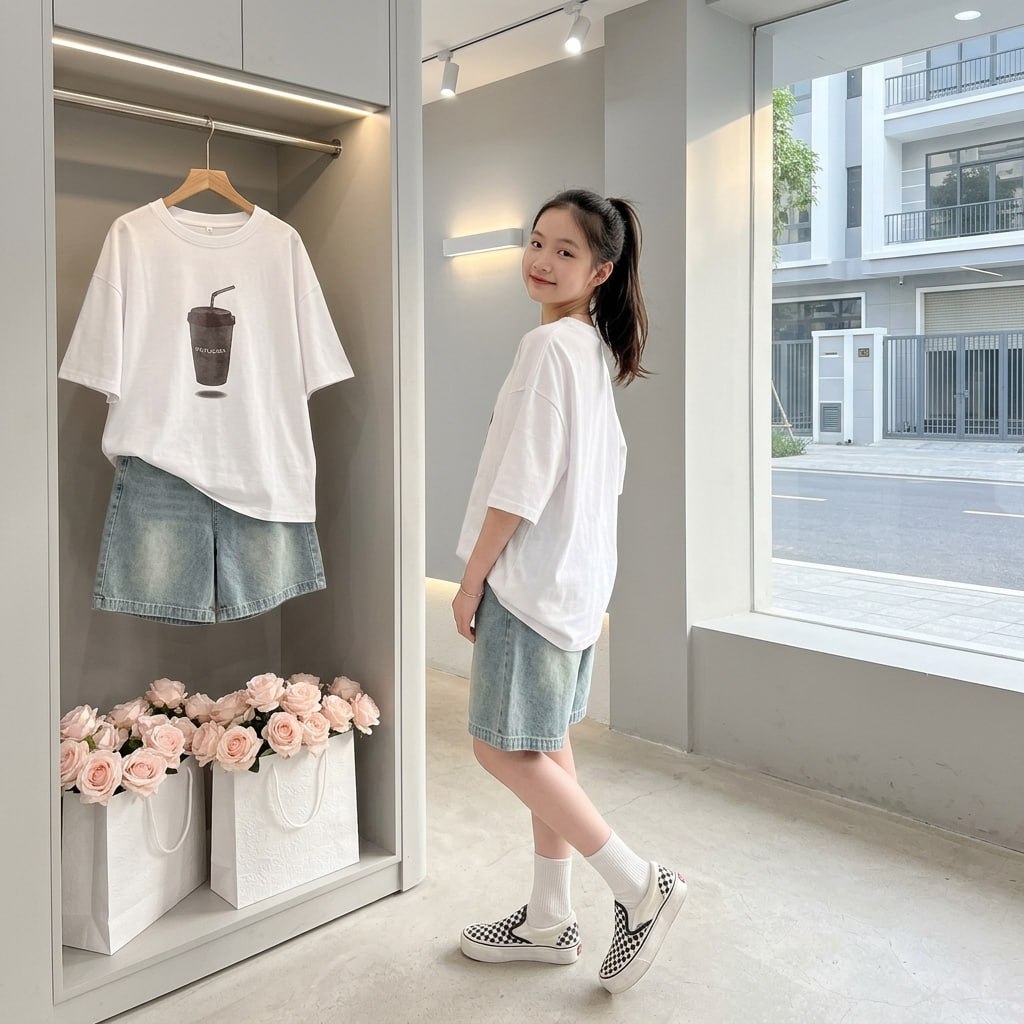 Quần jeans ngố suông cho bé gái size đại BEESHOP H26030