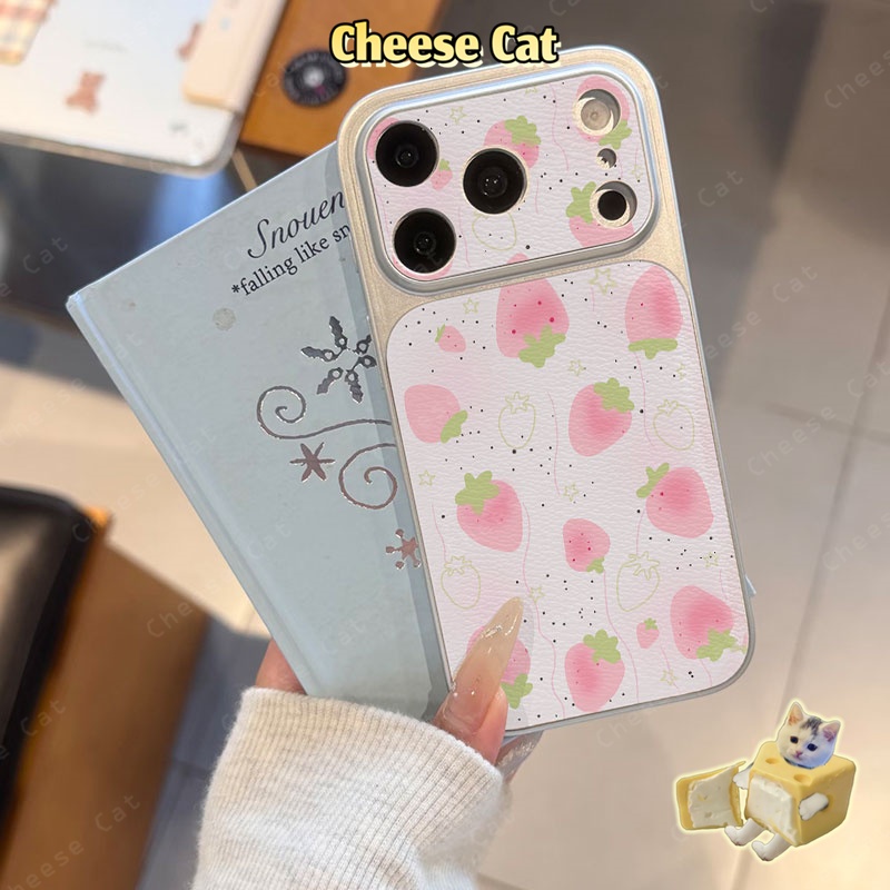 Ốp điện thoại bằng da màu hồng dâu tây cho iPhone 17 Pro Max cho iPhone 13 12 11 Xs Max XR 14 15 16 Plus