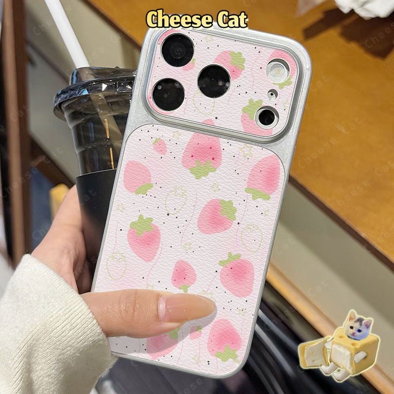 Ốp điện thoại bằng da màu hồng dâu tây cho iPhone 17 Pro Max cho iPhone 13 12 11 Xs Max XR 14 15 16 Plus