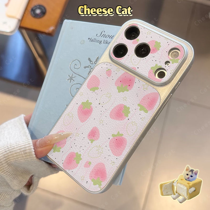 Ốp điện thoại bằng da màu hồng dâu tây cho iPhone 17 Pro Max cho iPhone 13 12 11 Xs Max XR 14 15 16 Plus