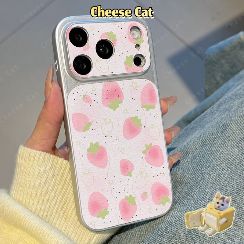 Ốp điện thoại bằng da màu hồng dâu tây cho iPhone 17 Pro Max cho iPhone 13 12 11 Xs Max XR 14 15 16 Plus