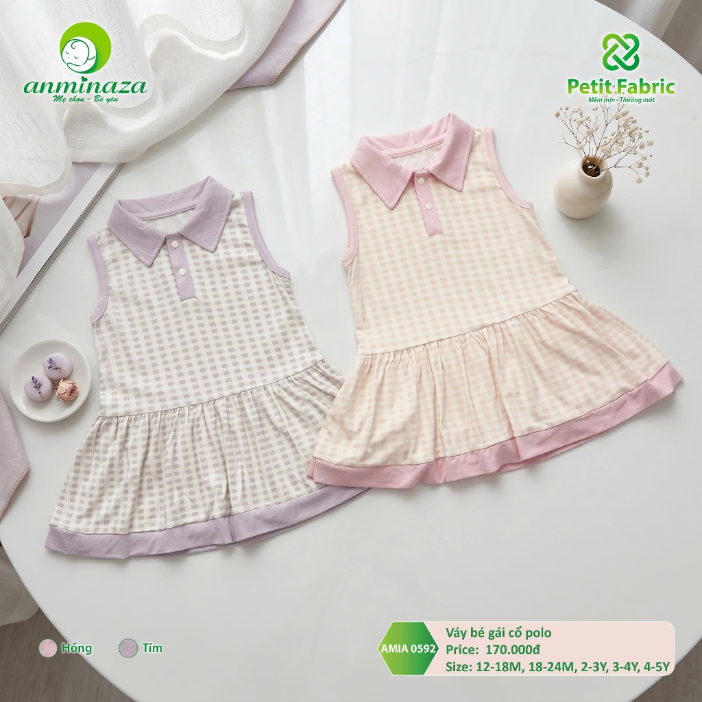 Váy PoLo Kẻ Caro Bé Gái Anminaza Vải Petit Thấm Hút Mồ Hôi - Hàng Chính Hãng AMI0592