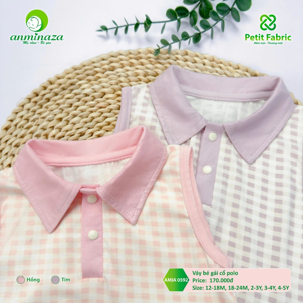 Váy PoLo Kẻ Caro Bé Gái Anminaza Vải Petit Thấm Hút Mồ Hôi - Hàng Chính Hãng AMI0592