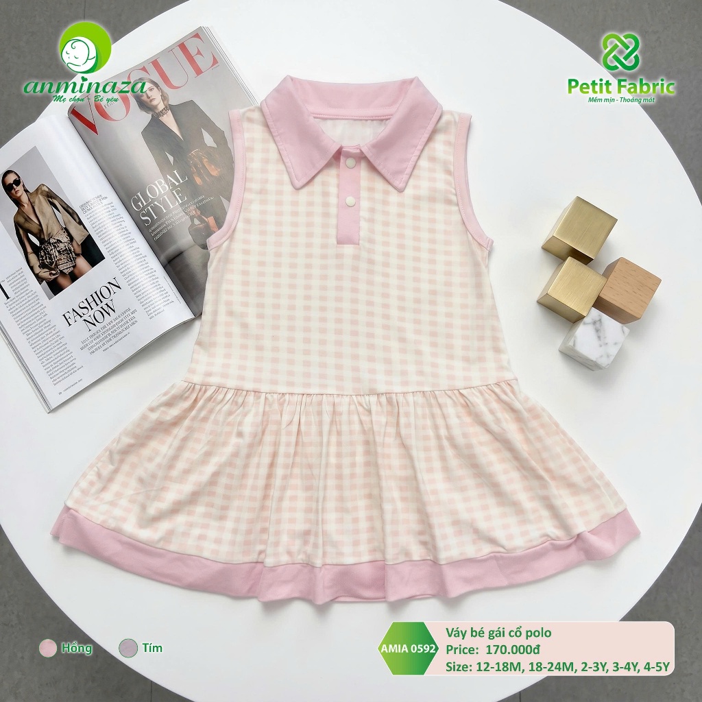 Váy PoLo Kẻ Caro Bé Gái Anminaza Vải Petit Thấm Hút Mồ Hôi - Hàng Chính Hãng AMI0592