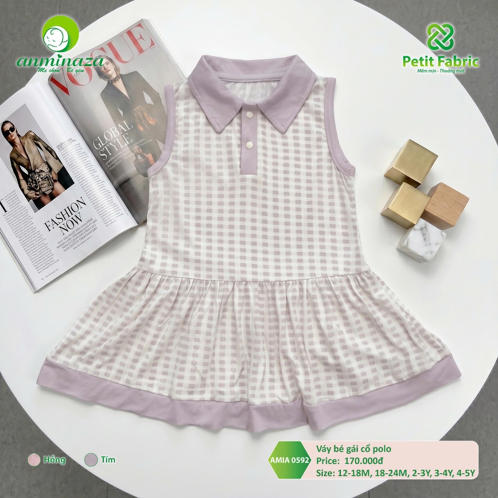 Váy PoLo Kẻ Caro Bé Gái Anminaza Vải Petit Thấm Hút Mồ Hôi - Hàng Chính Hãng AMI0592