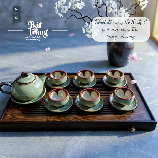 Bộ ấm chén Men Ngọc Trà Cổ Bát Tràng cao cấp - Dáng Quả Hồng - Men hỏa biến