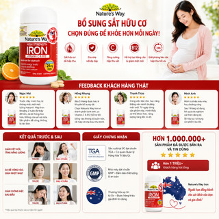 Viên sắt hữu cơ, sắt bầu Nature’s Way High strength iron vitamin , B12 hỗ trợ chuyển hoá năng lượng