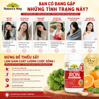 Viên sắt hữu cơ, sắt bầu Nature’s Way High strength iron vitamin , B12 hỗ trợ chuyển hoá năng lượng