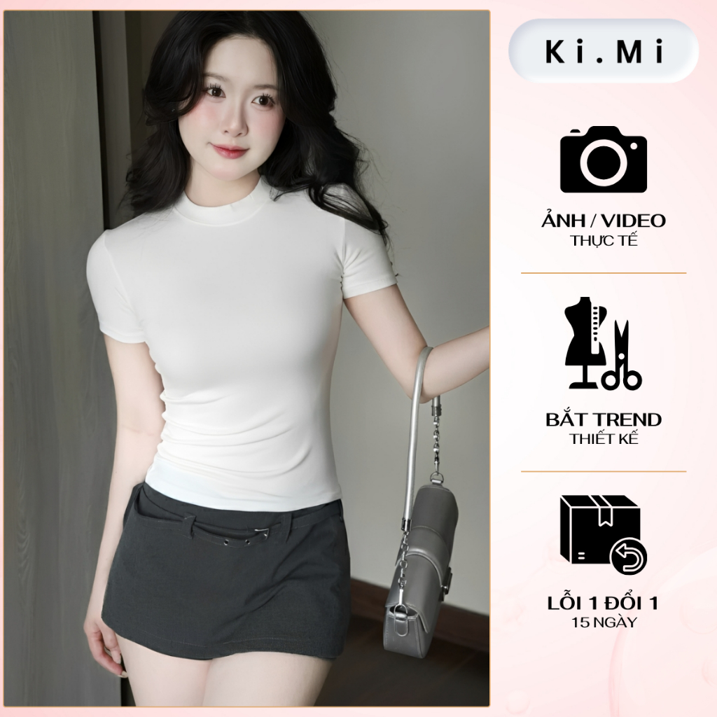 Áo Thun Nữ Dáng Ôm Body Cổ Tròn Tay Ngắn Tôn Đường Cong, Chất Cotton 4 Chiều Mịn Mềm Mại Thoáng Mát