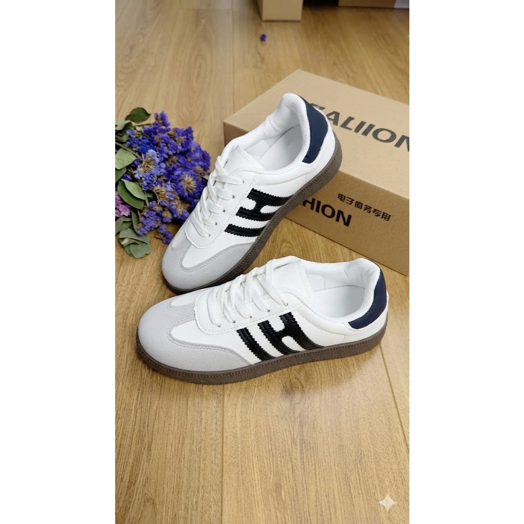 Giày Sneaker Nữ No Ordinary Retro Cổ Điển - Giày Thể Thao Nữ Họa Tiết Sọc Chữ H Đế Cao Su Êm Chân Đi Học Đi Chơi