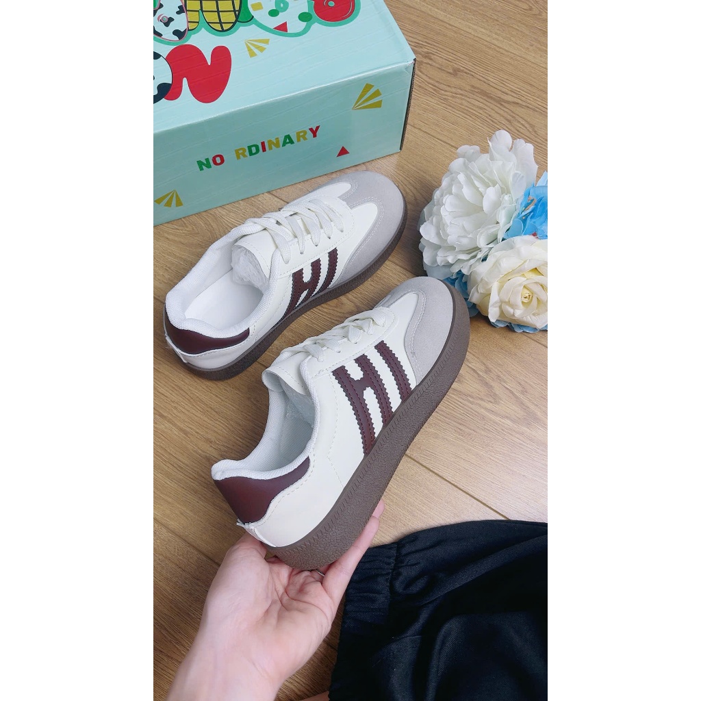 Giày Sneaker Nữ No Ordinary Retro Cổ Điển - Giày Thể Thao Nữ Họa Tiết Sọc Chữ H Đế Cao Su Êm Chân Đi Học Đi Chơi