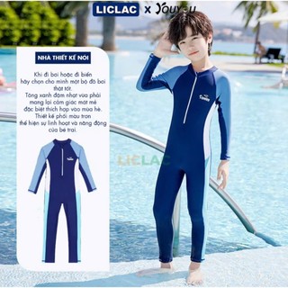 BK67 Đồ bơi bé trai liền thân dài tay chống nắng, đồ bơi bé trai size đại 18- 45kg
