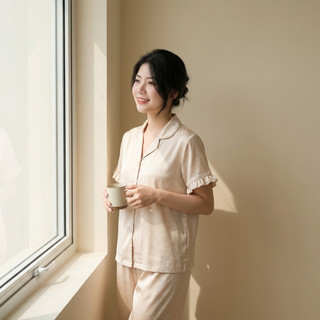 Bộ Đồ Ngủ Lụa Mềm Đen Nữ Tay Ngắn Viền Bèo Cao Cấp – Pyjama Mặc Nhà Sang Trọng [NP C07 CỘC DÀI]