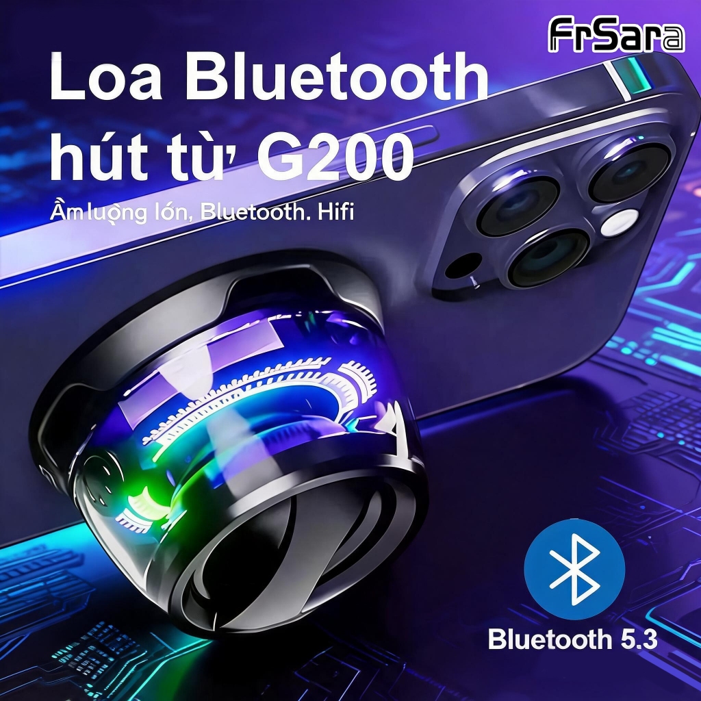 Loa Bluetooth từ tính, Loa G200 di động đa chức năng với đèn nhiều màu RGB Hiển thị hiệu ứng âm thanh vòm 3D , trò chơi