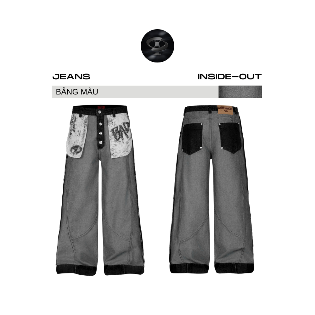 Bad Choices | Quần Jeans ống rộng INSIDE-OUT in túi lật StreetStyle
