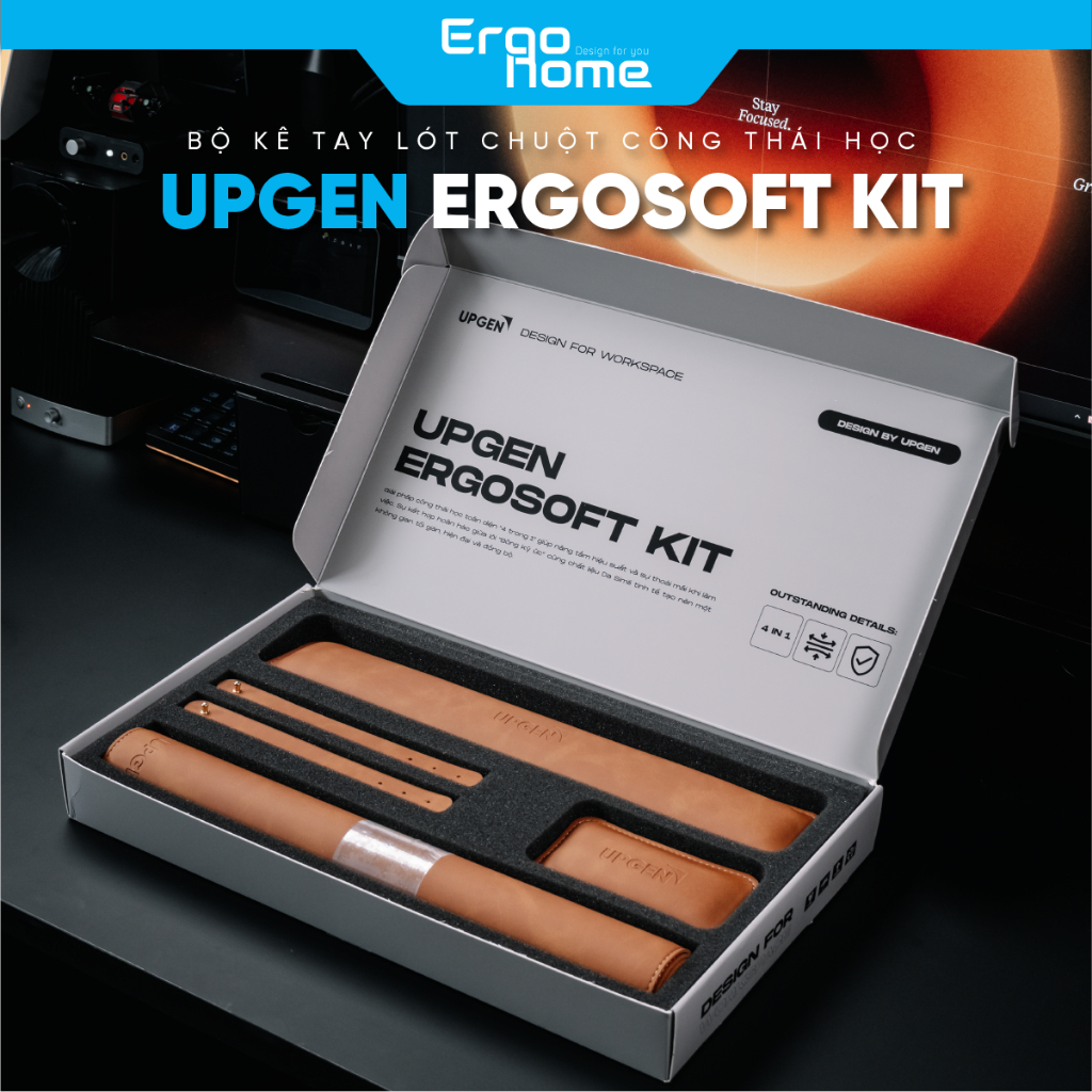 Bộ Phụ Kiện Công Thái Học 4-IN-1 UPGEN ERGOSOFT KIT Tấm Lót Bàn Kê Tay Trái/Phải Dây Buộc Cáp