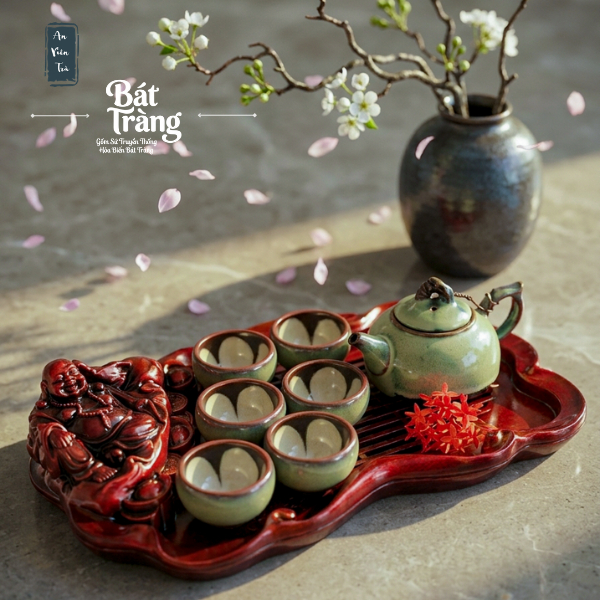 Bộ Ấm Chén Trà Men Hỏa Biến Bát Tràng - Bộ Ấm chén uống trà - Tặng Kèm Khay - Quà Tặng Cao Cấp