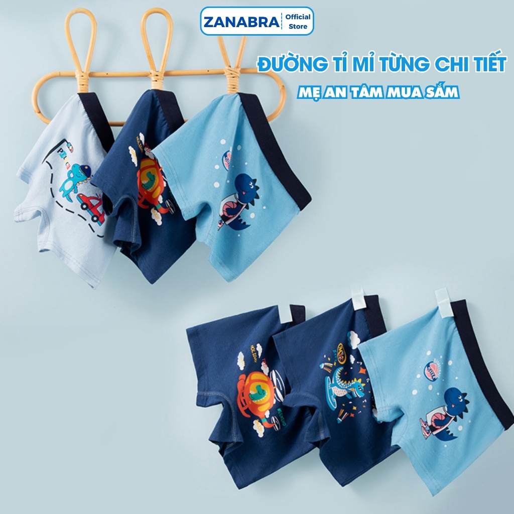 [ Xả Hàng ] Combo 4 Quần Lót Bé Trai Dáng Quần Hoạ Tiết Đáng Yêu, Set 4 Quần Sịp Trẻ Em Cotton Mịn ZANABRA CBTE