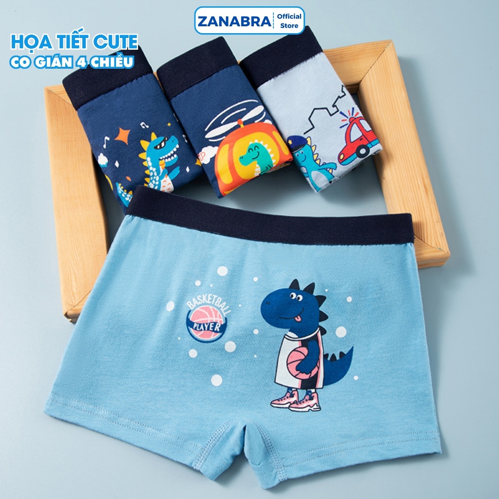 [ Xả Hàng ] Combo 4 Quần Lót Bé Trai Dáng Quần Hoạ Tiết Đáng Yêu, Set 4 Quần Sịp Trẻ Em Cotton Mịn ZANABRA CBTE