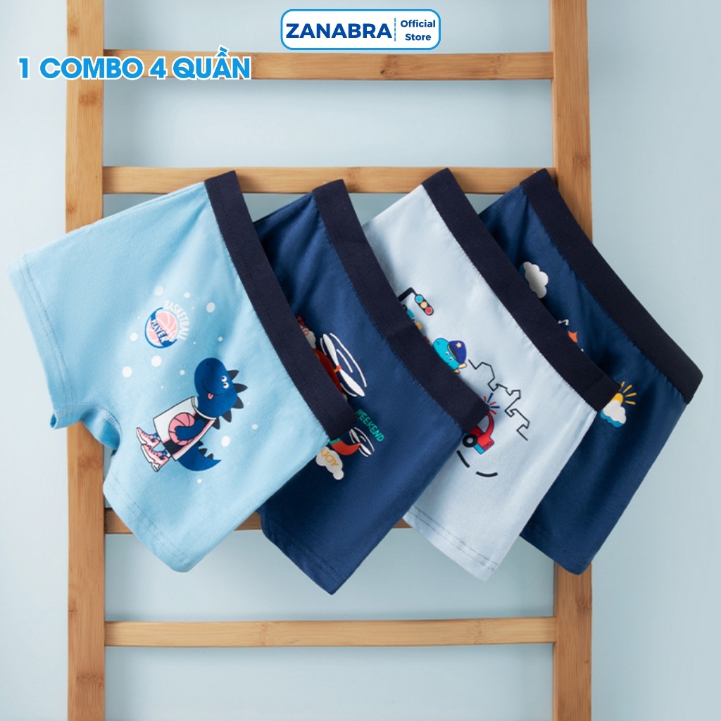 [ Xả Hàng ] Combo 4 Quần Lót Bé Trai Dáng Quần Hoạ Tiết Đáng Yêu, Set 4 Quần Sịp Trẻ Em Cotton Mịn ZANABRA CBTE