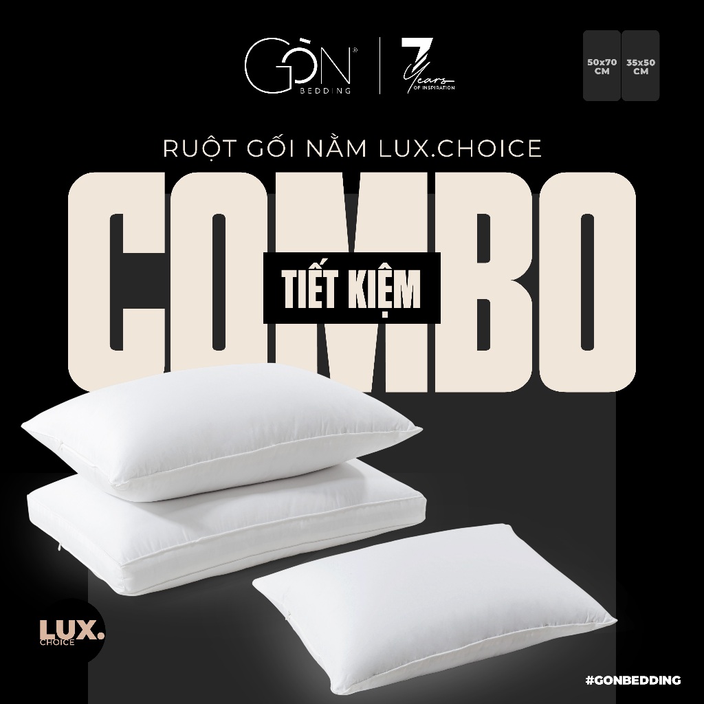 Combo Ruột Gối Gòn Lông Vũ Cao Cấp Lux. Choice Gòn Bedding Kích Thước 50x70 cm | 35x50 cm