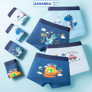 Set 4 Quần Lót Bé Trai Cotton Thoáng Mát - Quần Chip Bé Trai Boxer Họa tiết Khủng Long ZANABRA L1018