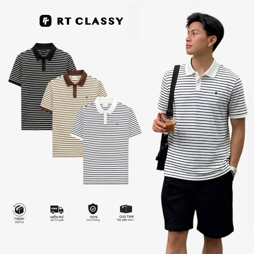 [NEW]Áo Polo RTCLASSY Kẻ Sọc Ngang Chất Liệu Cotton Pique Dày Dặn Không Nhăn Form Regular Trẻ Trung