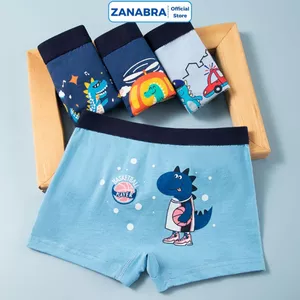 Combo 4 Quần Lót Đùi Bé Trai Hoạ Tiết Khùng Long, Quần Sịp Trẻ Em Cotton Thoáng Khí ZANABRA L1018