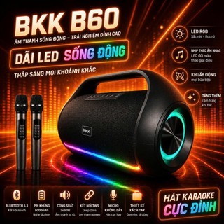 🔈Loa Bluetooth Karaoke 120W Bass Căng, Kèm 2 Mic Không Dây, Led RGB, Hỗ Trợ AUX TF USB Bluetooth 5.3