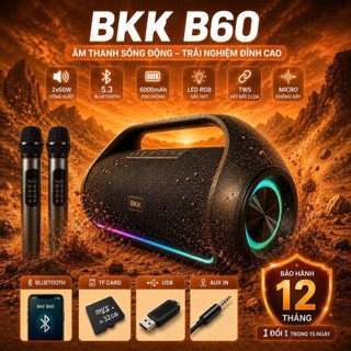 🔈Loa Bluetooth Karaoke 120W Bass Căng, Kèm 2 Mic Không Dây, Led RGB, Hỗ Trợ AUX TF USB Bluetooth 5.3