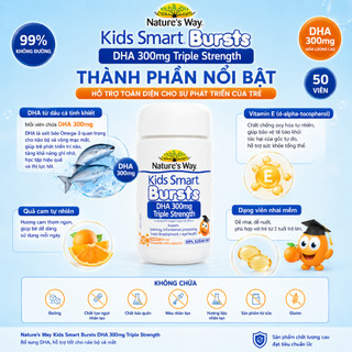 Viên nhai Nature's Way DHA 300mg bổ sung dầu cá cô đặc omega 3 RTG hàm lượng cao cho bé 50 viên