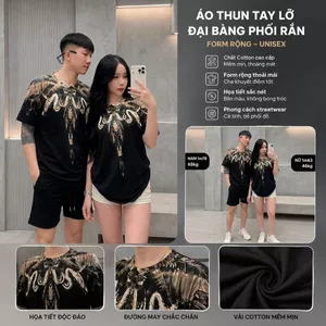Áo Thun Tay Lỡ Cánh Chim Phối Hình Rắn & Các Mẫu Đại Bàng Khác Chất Poly Mềm Mát