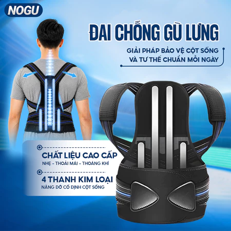 Đai Chống Gù Lưng NOGU 4 Thanh Nẹp Cứng Chuẩn Y Tế, Hỗ trợ Cố Định Cột Sống Giảm Đau Vai Gáy