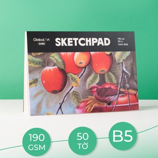 50 Tờ Giấy Vẽ Phác Thảo GLOBAL ART Không Kỵ Tẩy A5 A4 SketchPad 190GSM Vân Mịn, Ăn Chì, Tô Chì, Acrylic, Sáp