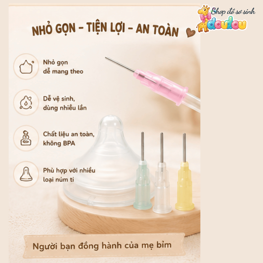 Đục lỗ núm ti bình sữa cho bé, dùng mọi loại núm ti Doudou A03