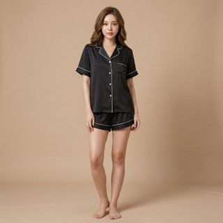 Bộ Đồ Ngủ Lụa Nữ Cao Cấp Viền Trắng – Pijama Tay Ngắn Quần Short Mặc Nhà Sang Trọng Mềm Mịn Thoáng Mát [ N20 CỘC]