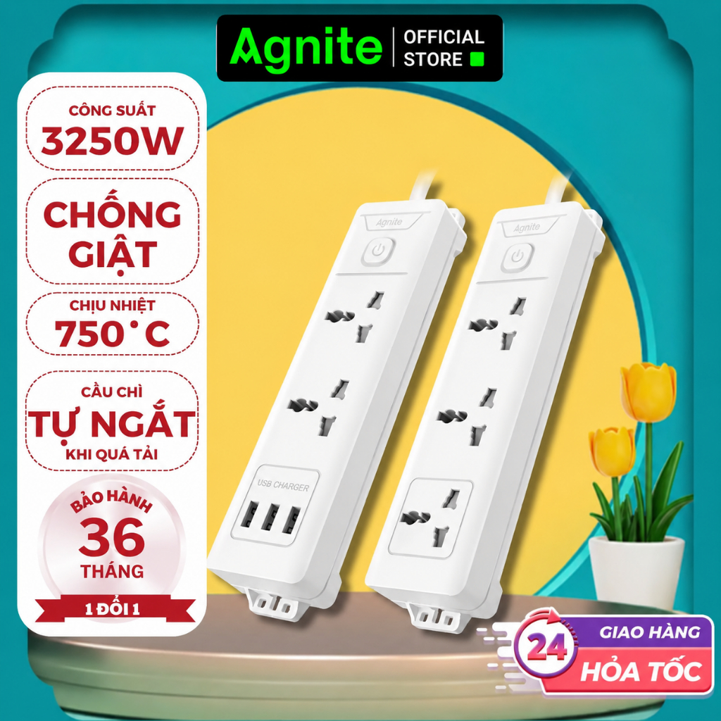 Ổ Cắm Điện DELI từ 2-12 Lỗ Cắm - Tích Hợp Cổng USB Type C Công Suất 2500W Chống Giật An Toàn Giá Rẻ