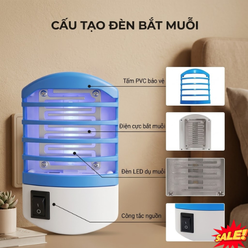 Đèn Bắt Muỗi Gắn Tường Mini 220V, Máy Diệt Muỗi Côn Trùng Cắm Điện Nhỏ Gọn Tiện Dụng
