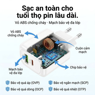 Bộ Củ Sạc Nhanh Hoco CS55A PD30W + QC3.0 18W 2 Cổng USB-C USB-A Sạc lP Android Sạc Nhanh An Toàn