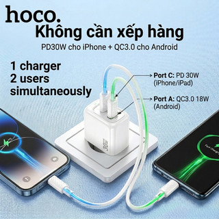 Bộ Củ Sạc Nhanh Hoco CS55A PD30W + QC3.0 18W 2 Cổng USB-C USB-A Sạc lP Android Sạc Nhanh An Toàn
