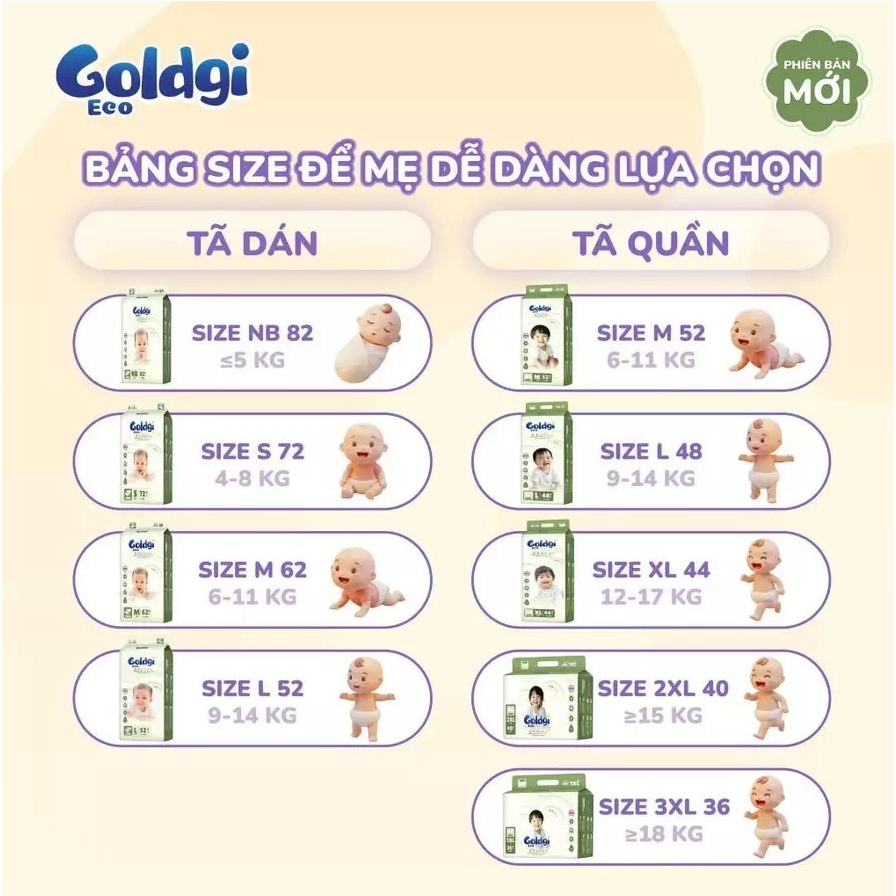 [MỚI 2026] BỈM DÁN/ QUẦN GOLDGI ECO GIÁ TỐT, SIÊU KHÔ THOÁNG, SIÊU THẤM HÚT, AN TOÀN ĐỦ SIZE CHO BÉ